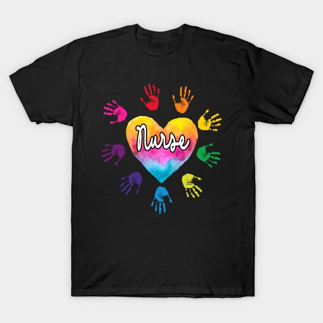 Nurse Heart hand Colorful Nurse Gift T-Shirt by peskybeater